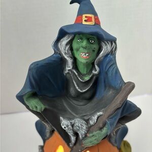 Byron Mold Company 1972 Halloween Ceramic Witch Pumpkin Cat Decor Figurine Lamp